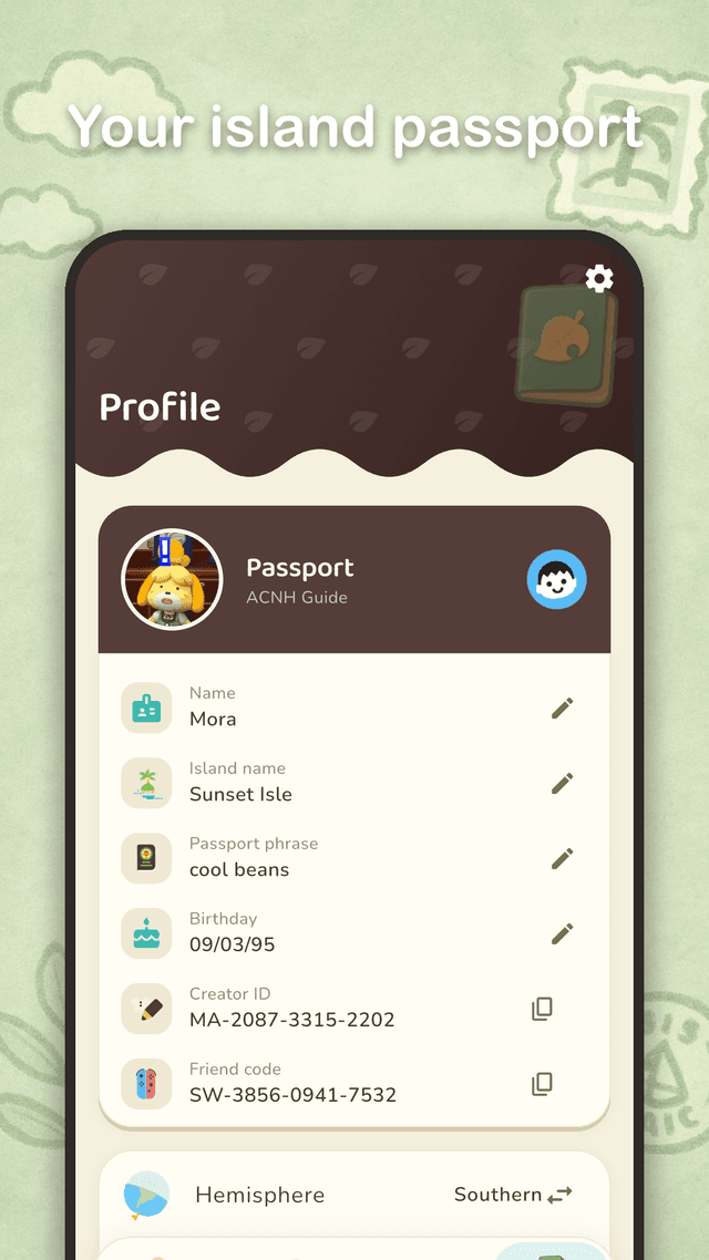 Custom passport with Switch code and Town Hall tune