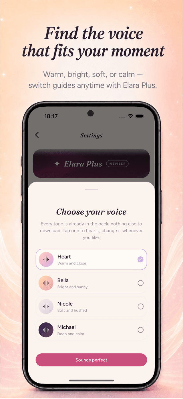 Mood check-ins, breathing exercises and 7-day challenges in Elara