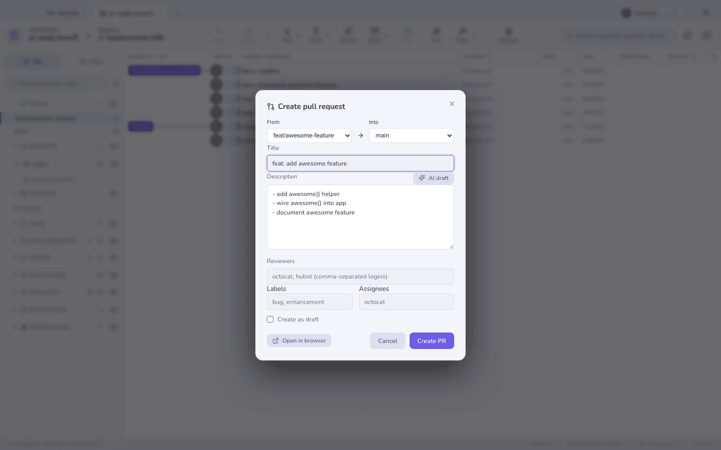 Creating a pull request from Gitcito