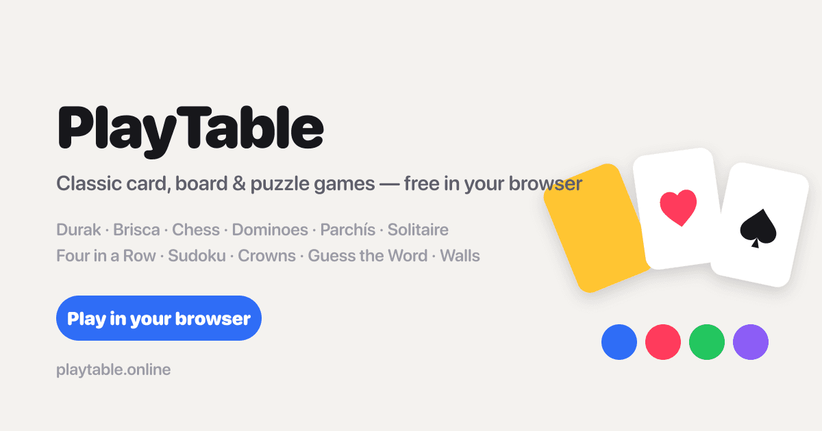 PlayTable classic card and board games platform in the browser